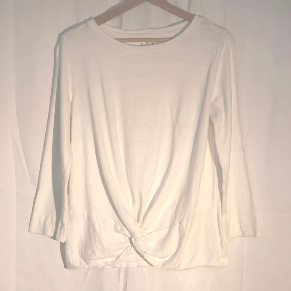 Loft Front Gather Heavy Weight Cotton Tee 3/4 Sleeve White Size M